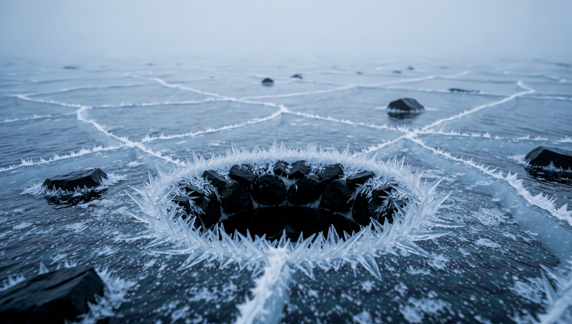 Frozen arctic lake landscape