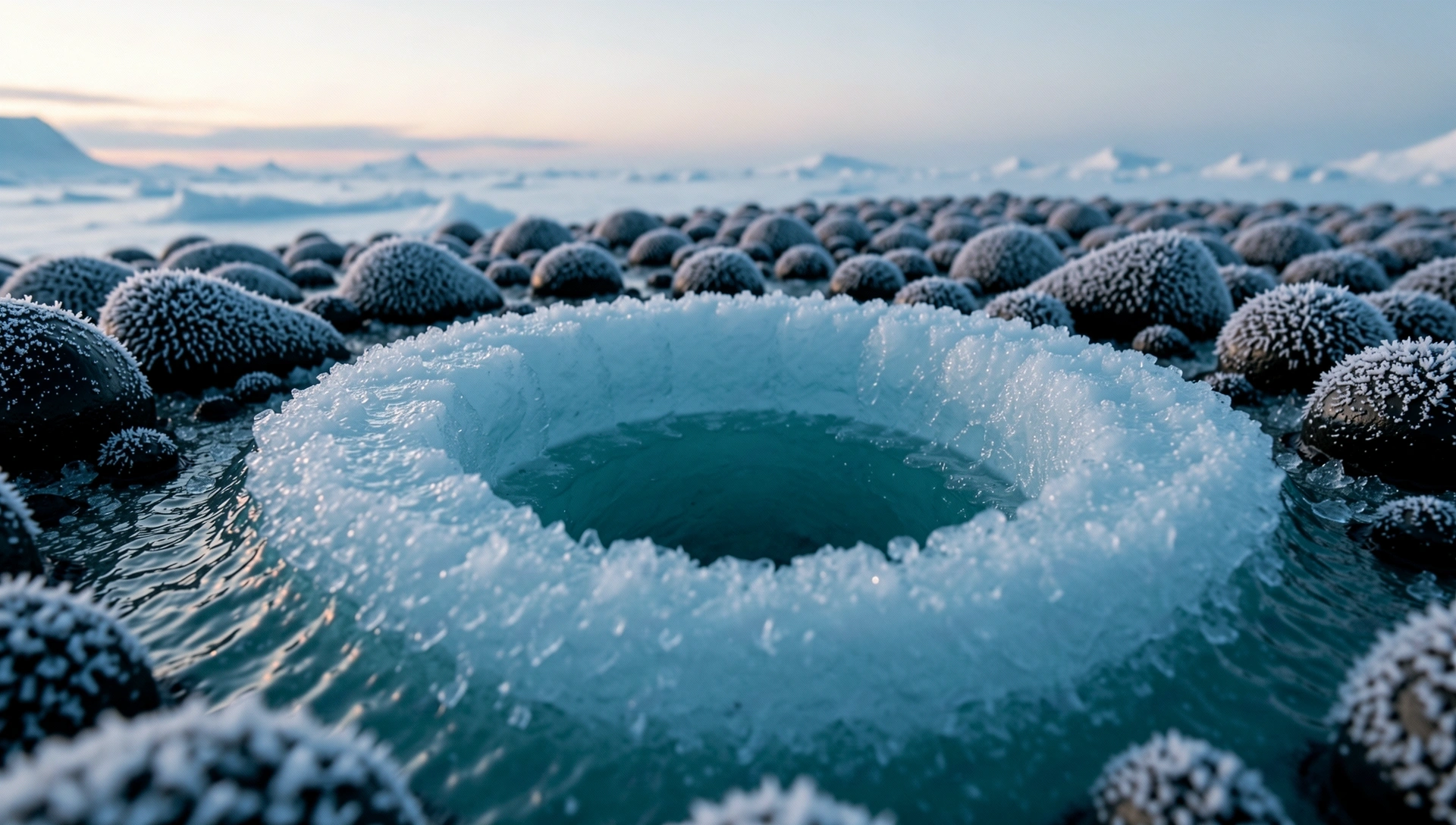 Frozen arctic landscape at dawn